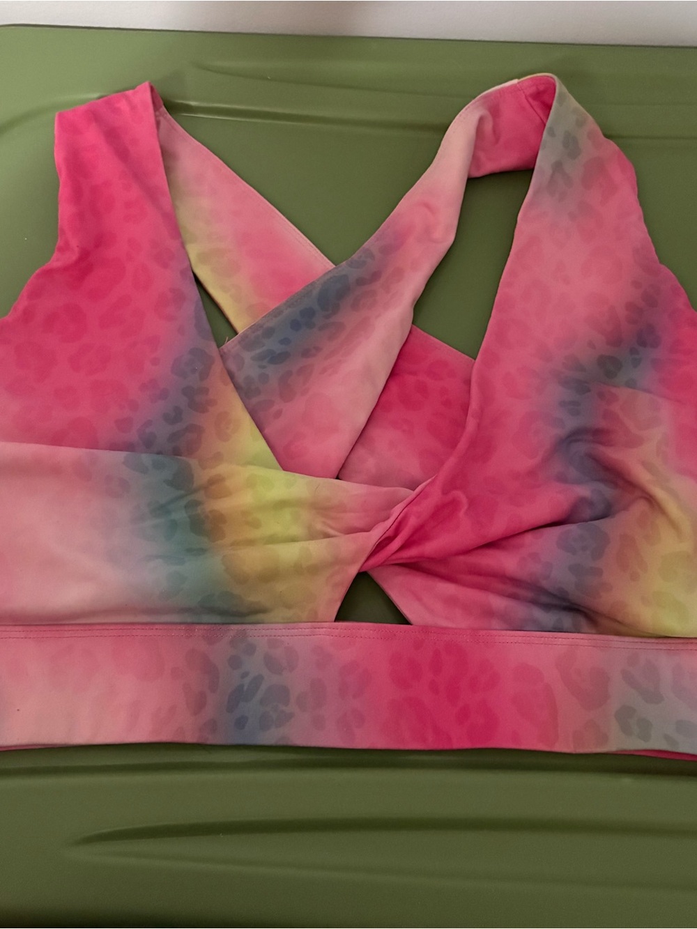 Fabletics Pink Rainbow Leopard Print Sports Bra